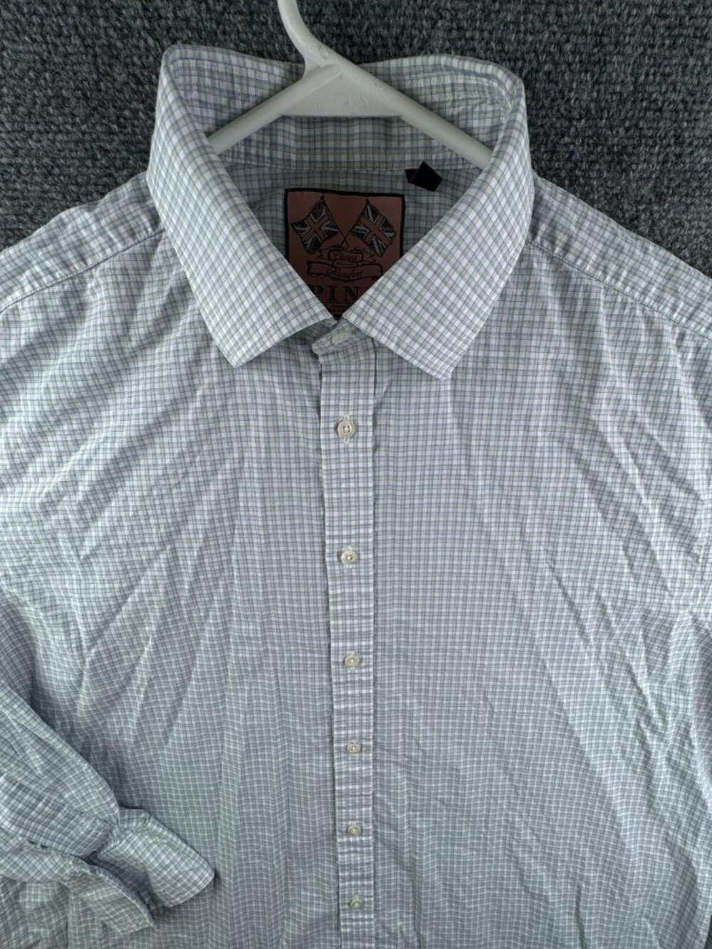 Thomas Pink Long Sleeve Button Up Shirt Men Beaufort Classic Blue Check 17 35